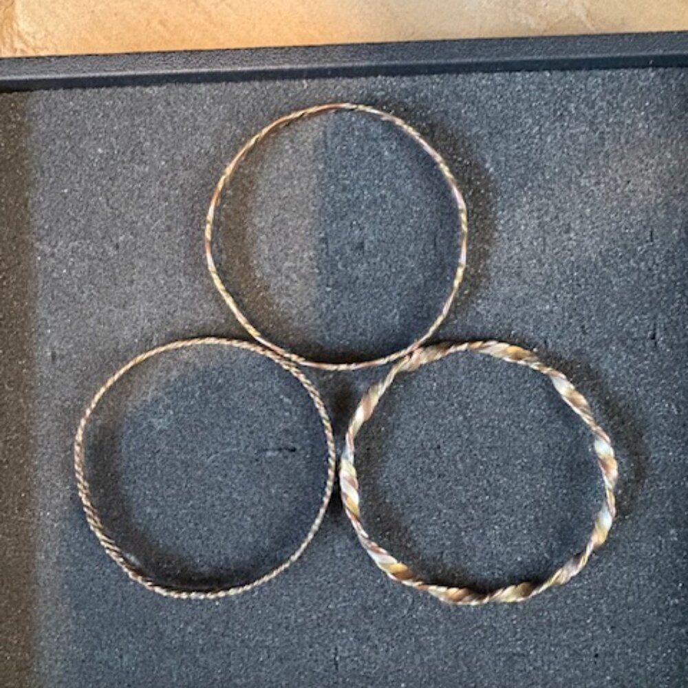 Set of 3 Vintage Copper and Brass Tricolor Twisted Braided Bangle Bracelets - Picture 5 of 5